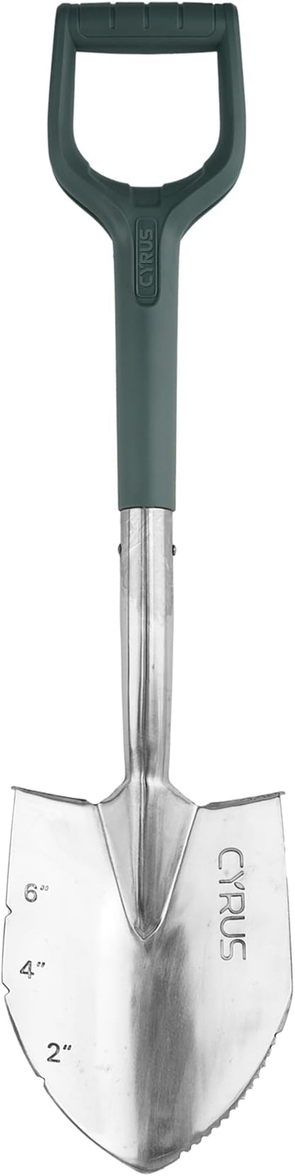 CYRUS Garden Shovel for Digging, 28 Inches in Total Length, Mini D-Shape Heavy Duty Shovel with Serrated Edges, Suitable for Garden, Lawn and Outdoor Camping