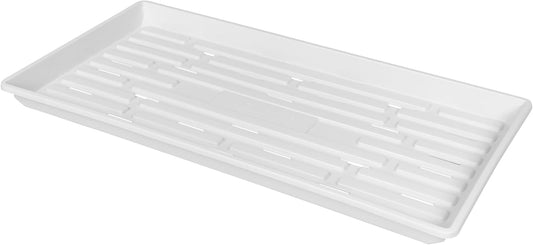 SUNPACK 10" x 20" Heavy Duty Shallow Plastic Seed Starting Tray, White, 1" - Lined with Drainage Holes for Excess Water and Aeration, Ideal for Greenhouses or Indoor Gardening
