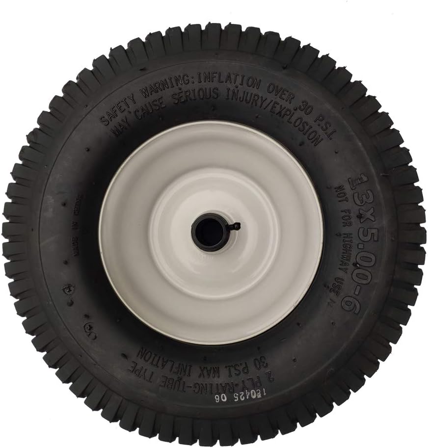 2 Pack 13x5.00-6 Lawn Tractor Pneumatic wheel,Wheelbarrow tire Turf Tread,3.13" hub length with steel rim,Flange ID 0.76''