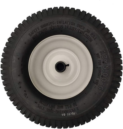 2 Pack 13x5.00-6 Lawn Tractor Pneumatic wheel,Wheelbarrow tire Turf Tread,3.13" hub length with steel rim,Flange ID 0.76''