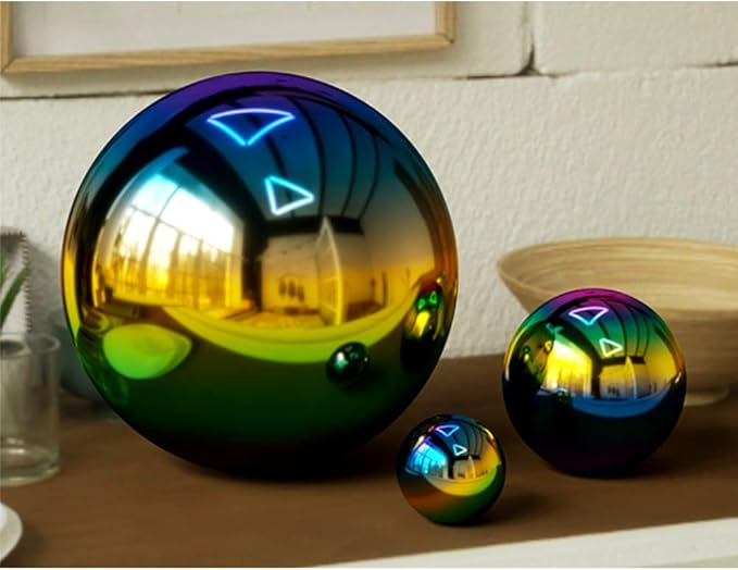 6 inch Diameter Gazing Ball,Rainbow Stainless Steel Polished Reflective Smooth Garden Sphere Globe Mirror,Colorful and Shiny Addition to Any Garden or Home