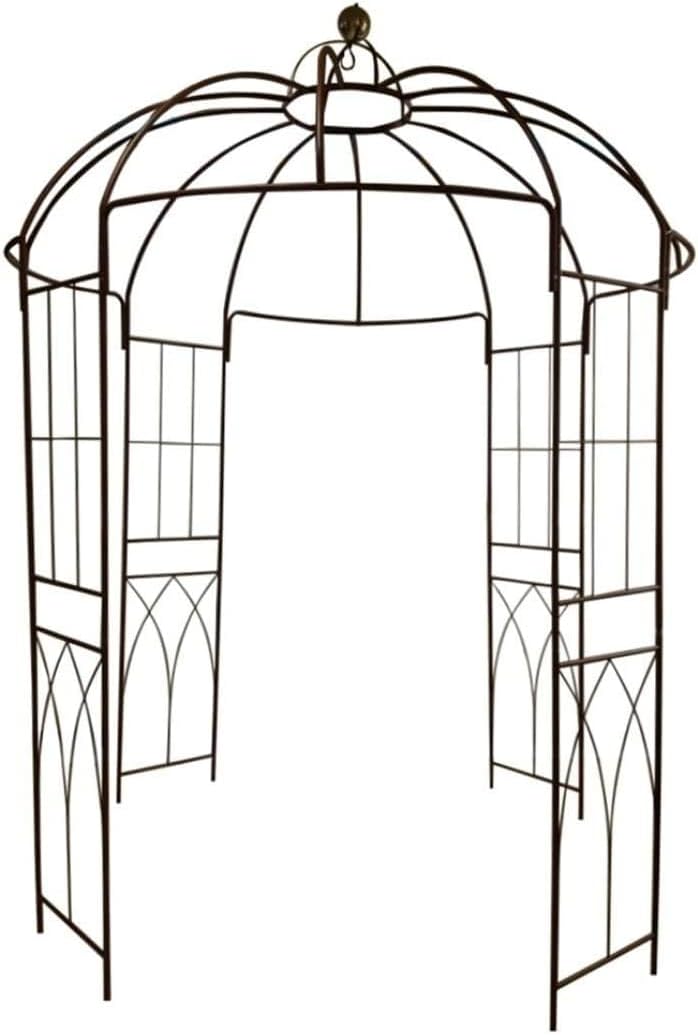 OUTOUR French Style Birdcage Shape Heavy Duty Gazebo,9'Highx 6‘6"Wide,Pergola Pavilion Arch Arbor Arbour Plants Stand Rack for Wedding Outdoor Garden Lawn Backyard Patio,Climbing Vines,Roses,Dark Rust