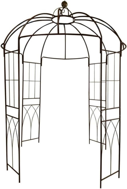 OUTOUR French Style Birdcage Shape Heavy Duty Gazebo,9'Highx 6‘6"Wide,Pergola Pavilion Arch Arbor Arbour Plants Stand Rack for Wedding Outdoor Garden Lawn Backyard Patio,Climbing Vines,Roses,Dark Rust