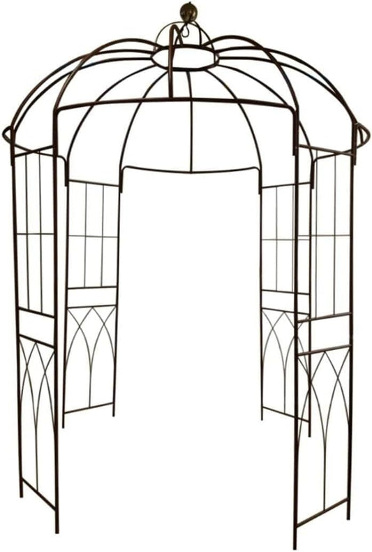 OUTOUR French Style Birdcage Shape Heavy Duty Gazebo,9'Highx 6‘6"Wide,Pergola Pavilion Arch Arbor Arbour Plants Stand Rack for Wedding Outdoor Garden Lawn Backyard Patio,Climbing Vines,Roses,Dark Rust