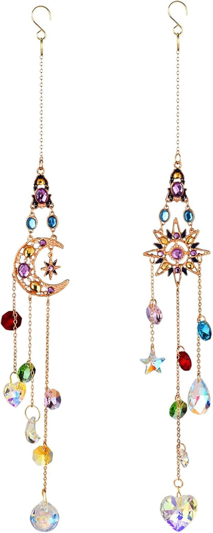 2 Pcs Crystal Hanging Ornaments, Sun & Moon Crystal Suncatcher, Hanging Crystals for Decoration, Window Ornament, Home Decoration, Ideal Gift