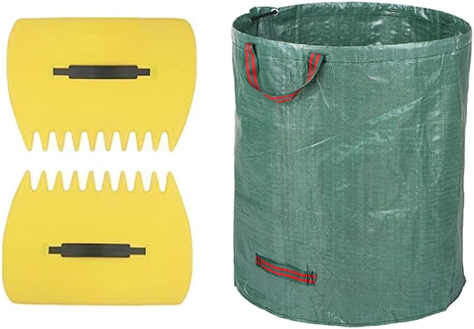 CFH-ALLEZ 1 Pair Lawn Claws Garden Leaves Cleaning Trash Leaf Scoop Collect + 1 Packs 72 Gallons Garden bag Reusable Garden Garbage Bag (Yellow)