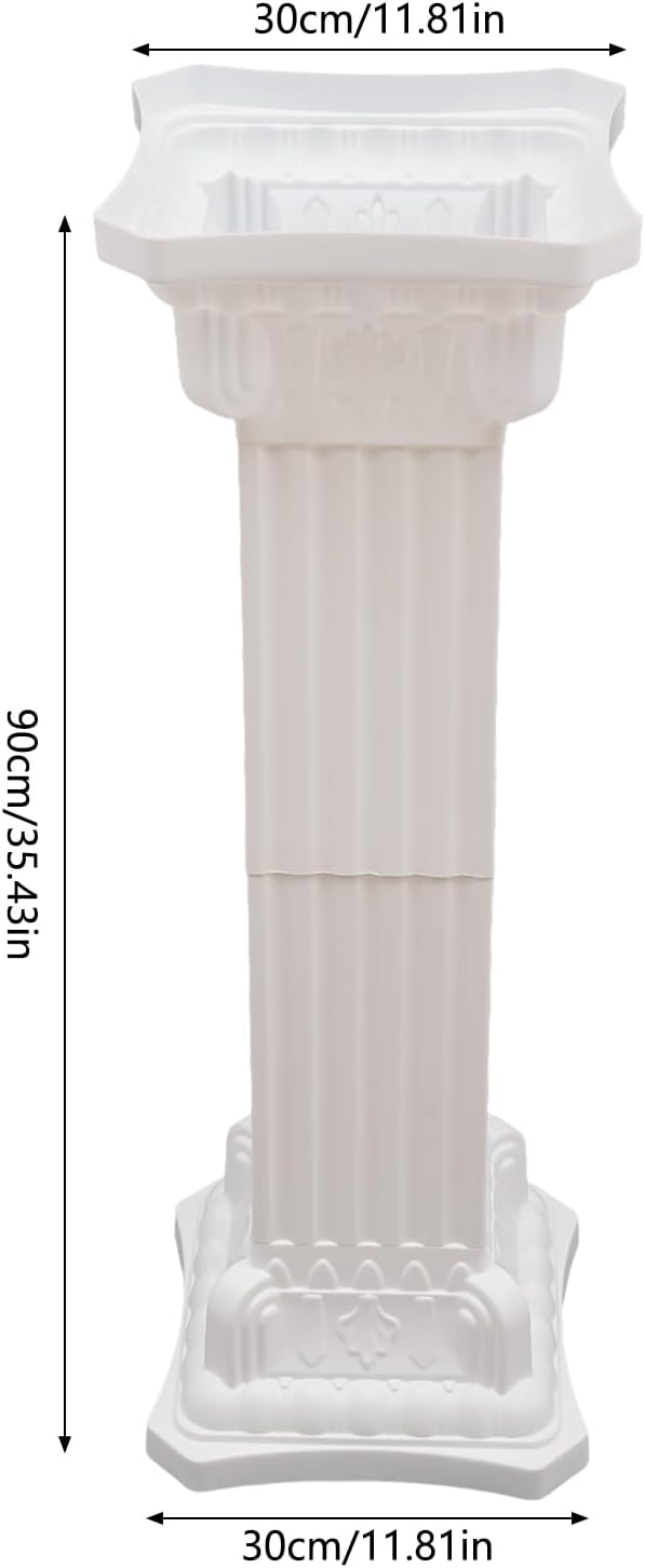 Roman Columns Wedding Stand Pillar Plant Stand Plastic Greek Statue Pedestal Flower Pot Holder Decor, Event Party Elegant Decorative Column (White, 4Pcs, 11.81x35.43 Inch)