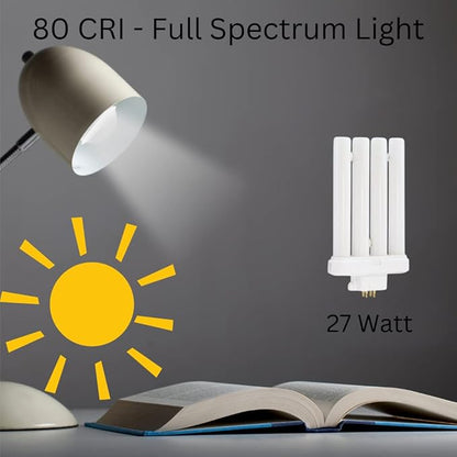 27W Daylight FML Light Bulb | 4-Pin Quad Base | Compatible Replacement for FLC27D FLF27D | Pure Full Spectrum Daylight | Designed in USA