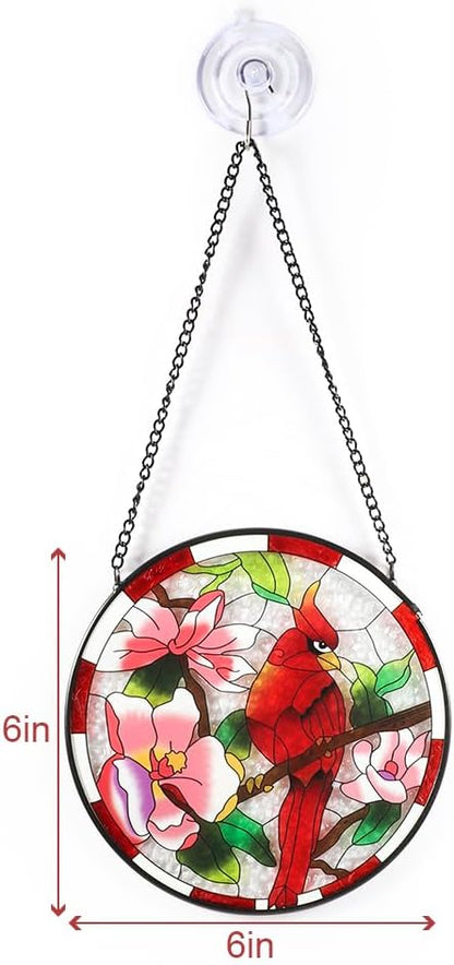 Vindar Cardinal Suncatcher Stained Glass, Stained Glass Window Hanging, Memorial Gifts for Women, Red Bird Ornament Suncatchers, Decor Gift for Mom, Bird Lover