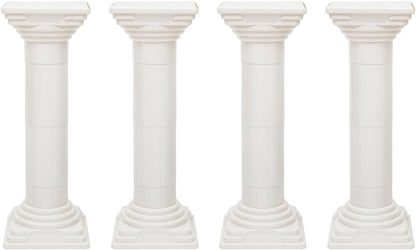 Roman Columns Wedding Column Stand Roman Pillar Plant Stand Plastic Greek Column Statue Pedestal Flower Pot Holder Decor, Wedding Event Party Elegant Decorative Column (White, 4Pcs, 11.4x31.5 Inch)
