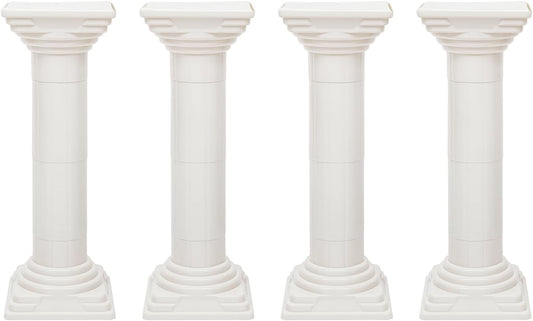 Roman Columns Wedding Column Stand Roman Pillar Plant Stand Plastic Greek Column Statue Pedestal Flower Pot Holder Decor, Wedding Event Party Elegant Decorative Column (White, 4Pcs, 11.4x31.5 Inch)