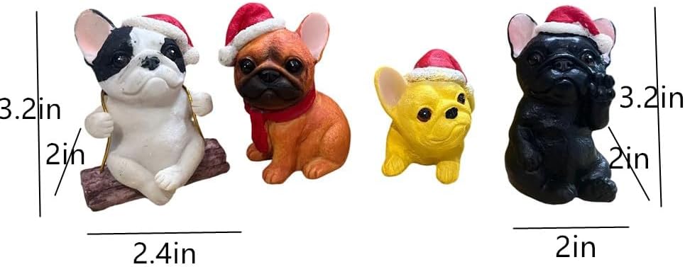 4 Pieces Cute French Bulldog Dog Figurines Fairy Garden Figurines Resin Dog Statues with Christmas Hat for Office Home Garden Decor Collectible Puppy Figurines Animal Sculpture for Kids