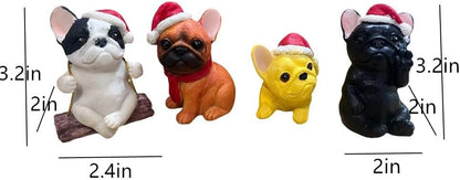 4 Pieces Cute French Bulldog Dog Figurines Fairy Garden Figurines Resin Dog Statues with Christmas Hat for Office Home Garden Decor Collectible Puppy Figurines Animal Sculpture for Kids