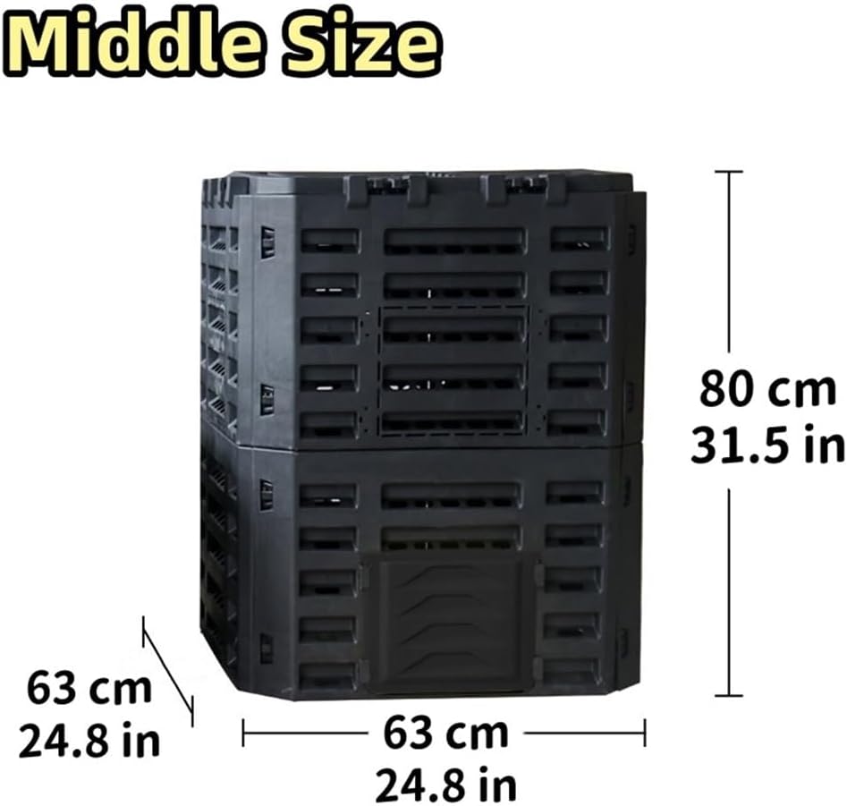 Large Fertilizer Fermentation Box, Plastic Compost Bin, Lightweight Outdoor Composting Box Suitable for Garden, Courtyard and Kitchen(Black,Medium)