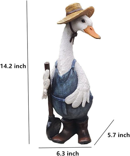 iRonrain Garden Statues Gardener Couple Duck, Indoor Outdoor Decorations Cute Ducks Art Décor Goose Figurine Ornament for Yard Home Garden Patio and Office (Male)