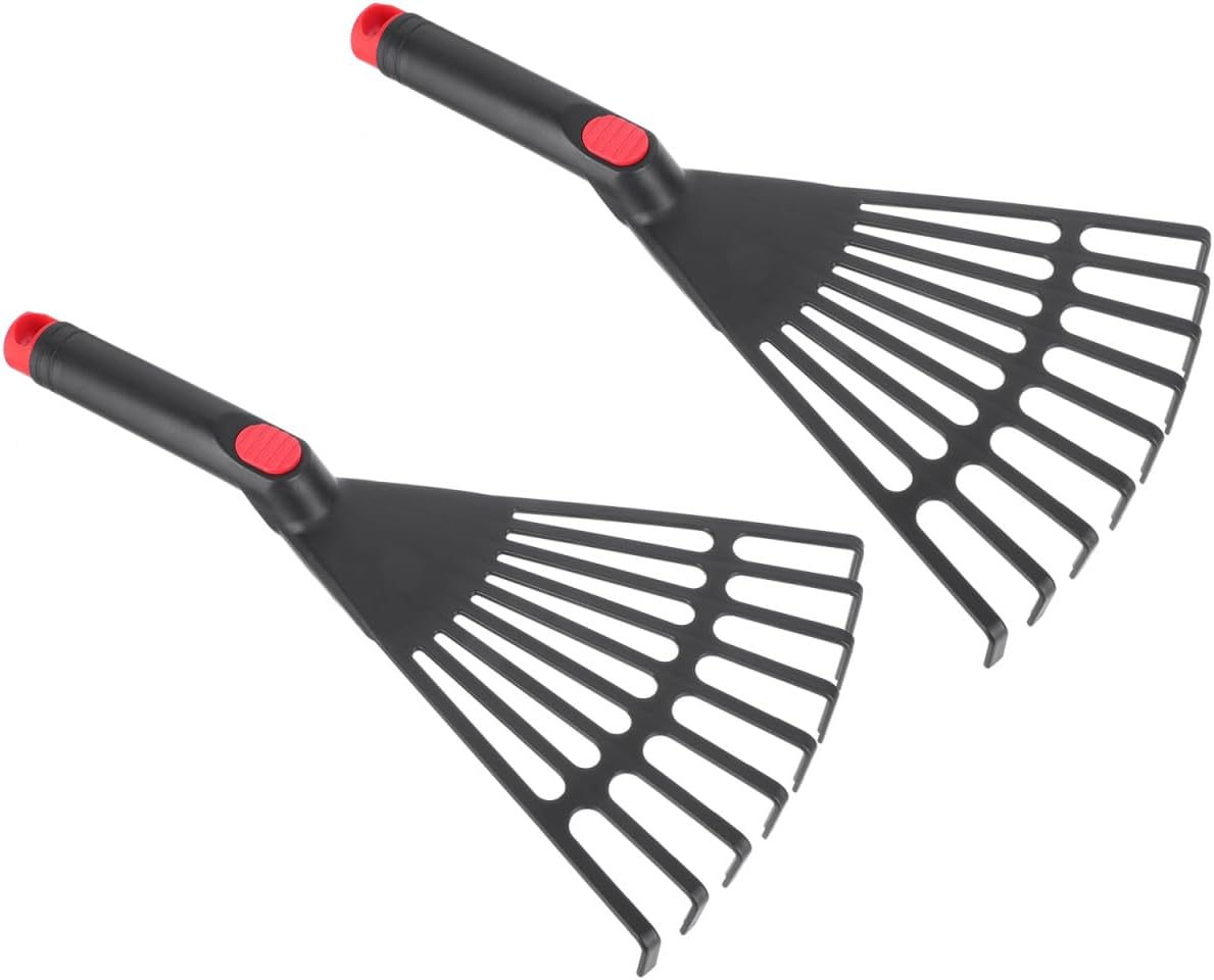 BESPORTBLE 2-Pack Small Hand Rakes - Lightweight Plastic Garden Rakes for Raised Garden Bed, Leaves, Lawns & Tight Spaces, Easy-Grip Ergonomic Handle (No Rust/Bend)