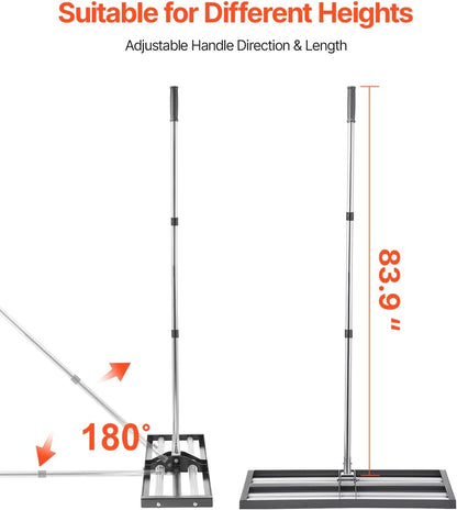 VEVOR Updated Lawn Leveling Rake with Roller, 30'' x 10" Stainless Steel Lawn Leveler with 83.9'' Adjustable Handle, Heavy Duty Yard Leveling Rake, Effort Saving Lawn Leveling Tool for Yard Golf Court