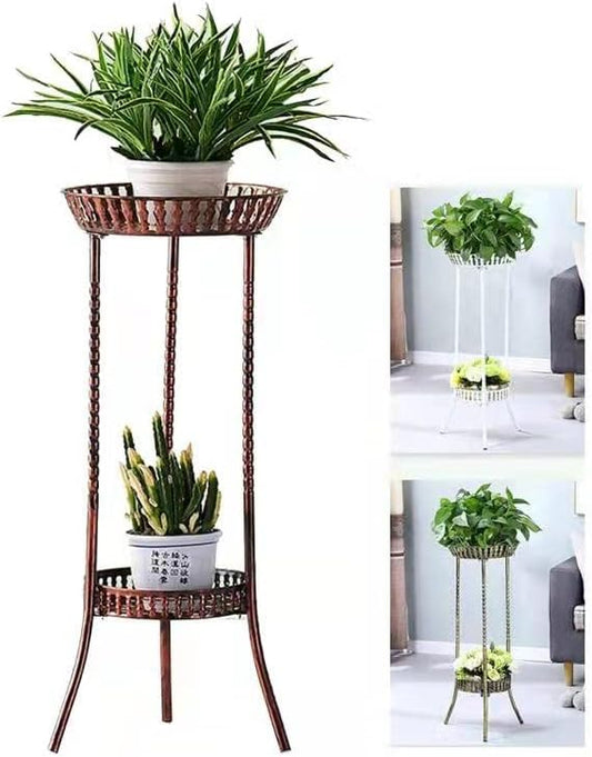 YANMENG Metal Iron High Plant Stand Indoor Outdoor, Sturdy Planter Stand, Corner Display Shelf, Weight Capacity 50 lbs（32in, Red Bronze