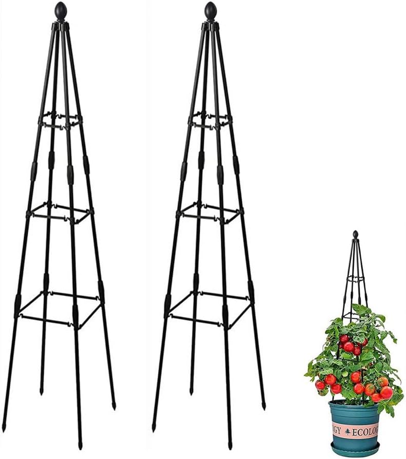 GardenPal 2 Pack 4ft Decorative Garden Obelisk Trellis, Metal Plant Trellis and Tomato Cage for Potted Plants, Decorative Tomato cage Plant Trellis for Vines, Rose, Pea
