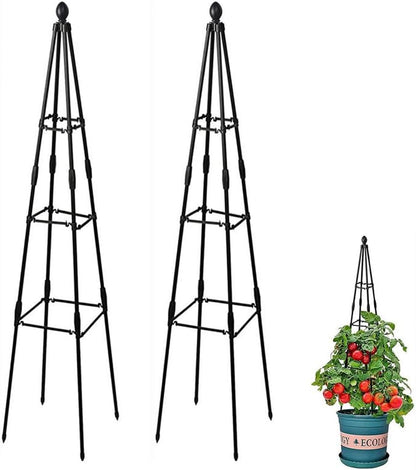 GardenPal 2 Pack 4ft Decorative Garden Obelisk Trellis, Metal Plant Trellis and Tomato Cage for Potted Plants, Decorative Tomato cage Plant Trellis for Vines, Rose, Pea
