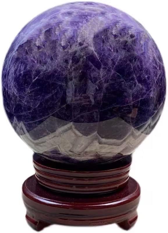 StoneStory Amethyst Crystal Sphere Ball with Wood Stand Large Healing Crystals Sphere Sculpture Home Office Decoration Fengshui Meditation He