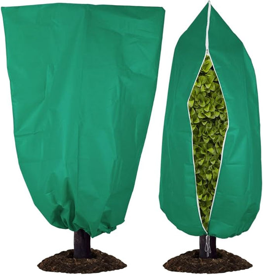 2 Pack Winter Plant Covers with Zipper & Drawstring, 31.5"×47.2" Frost Protection Bags for Outdoor Potted Plants, Trees & Shrubs - Reusable Freeze Protection Jackets