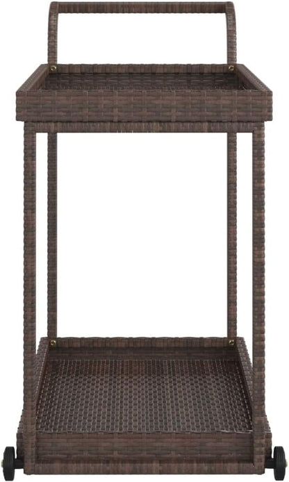 Outdoor Rolling Wicker Bar Cart with Storage Shelves, Portable Bar Cart with Wheels, Patio Kitchen Island Cart for Pool Deck Backyard, Brown 39.4"x17.7"x32.7" Poly Rattan -462