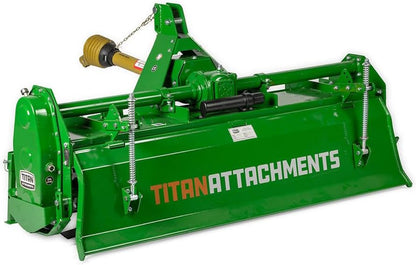 Titan Attachments 3 Point 60" Rotary Tiller Attachment, Fits Cat 1 Tractors, Green Finish, PTO Driven Cultivator with a 540 RPM Gearbox, Replaceable Tines, Aerates Ground Soil