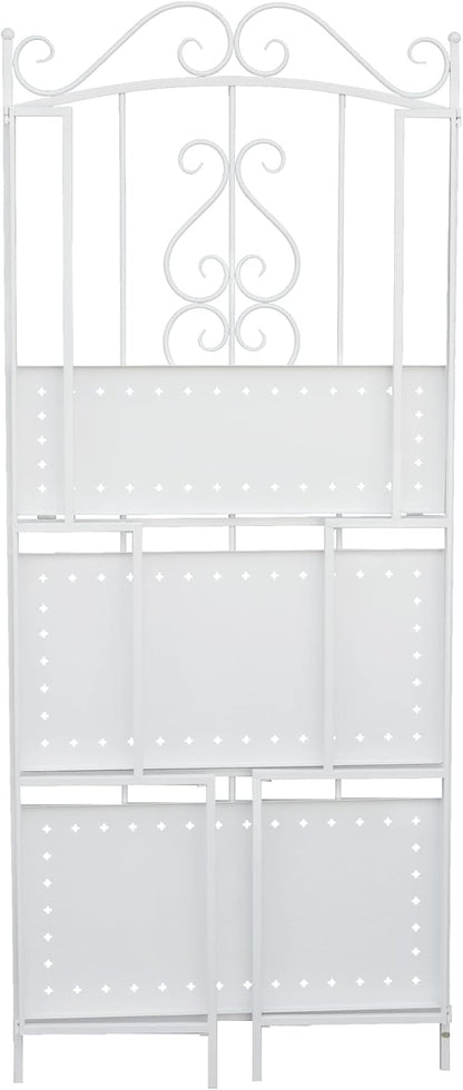 White 3-Layer Floral Plant Stand, French Style Tiered Shelf for Succulents Herbs, Ornate Iron Plant Display for Living Room Garden Decor