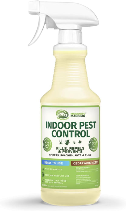 Mosquito Magician Indoor Pest Spray – Design for Indoor Use to Neutralize Spiders, Roaches, Ants & Flies with Plant-Sourced Essential Oils, Efficient Ready to Use Home Pest Spray – Cedarwood, 32 OZ