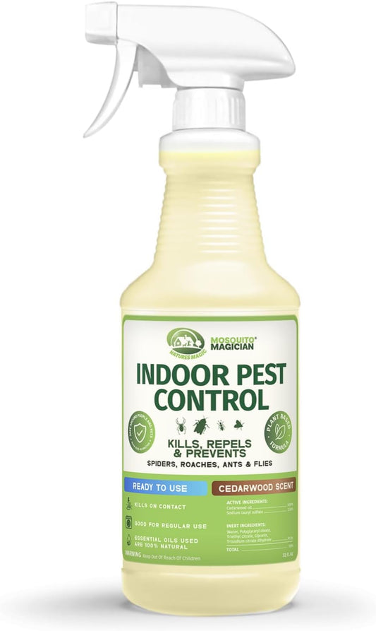 Mosquito Magician Indoor Pest Spray – Design for Indoor Use to Neutralize Spiders, Roaches, Ants & Flies with Plant-Sourced Essential Oils, Efficient Ready to Use Home Pest Spray – Cedarwood, 32 OZ
