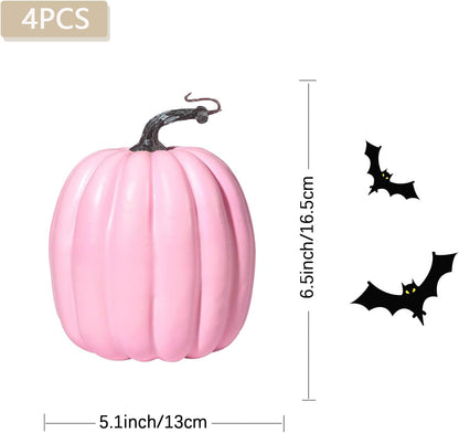 Artmag 6 Inch Large Artificial Pink Pumpkins, 4PCS Faux Foam Harvest Pumpkins for Fall Autumn Thanksgiving Seasonal Holiday Decor