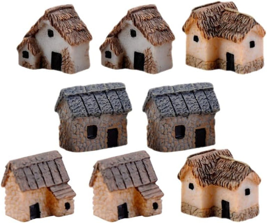 SUPVOX 8Pcs Mini Resin Village House Figurines for DIY Moss Micro Landscape Terrarium Decor Fairy Garden Bonsai Office Desk Ornament