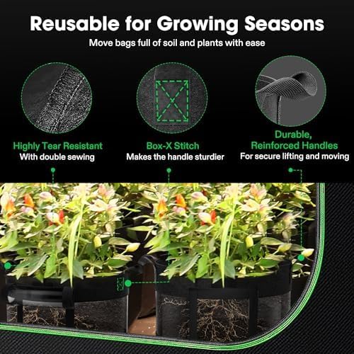 VIVOSUN 3-Pack 7 Gallon Visible Potato Grow Bags, 320G Thick Nonwoven Fabric Pots with Strap Handles, Shade Cloth & 10 Pcs Plant Labels for Flowers, Vegetables