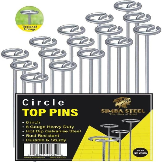 8 Gauge Circle Top Lanscape Pins - 25 Pack x 6 Inch Galvanised, Heavy Duty, Not Easy to Bend