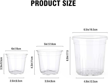 MIXC 30 Packs 6.5/5/4" Clear Nursery Pots Variety Pack, Transparent Plastic Plant Pots for Plants with Drainage Holes, Seedling Pots Seed Starter Pots Planter Pots Flower Pots