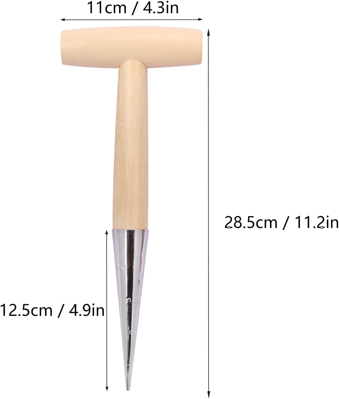 3 PCS 11 Inch Hand Dibber with Wooden Handle - Hand Held Bulb Planter, Essential Dibber Gardening Tool for Planting and Bulb Transplanting