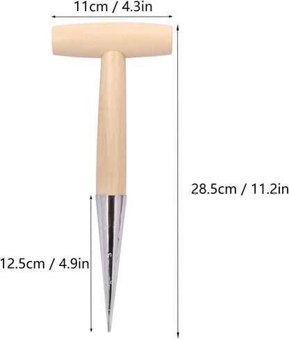 3 PCS 11 Inch Hand Dibber with Wooden Handle - Hand Held Bulb Planter, Essential Dibber Gardening Tool for Planting and Bulb Transplanting