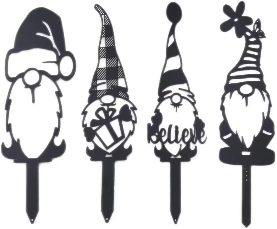 4pcs Metal Garden Gnomes Outdoor Funny Gnome Statues for Yard Art Large Size Decorative Garden Stakes