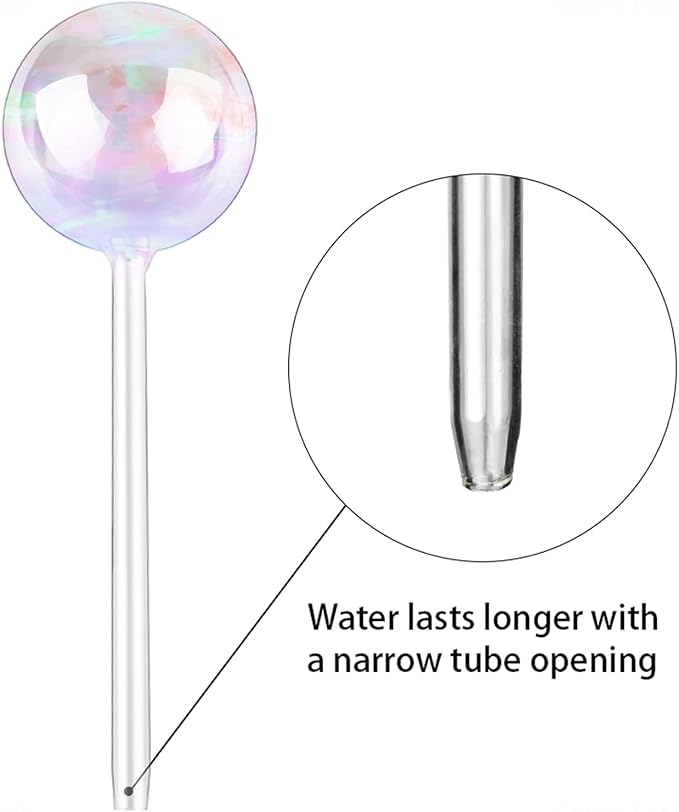 [6 PCS] Light Iridescent Rainbow Gradient Color Clear Glass Self-Watering System Spikes, Automatic Plant Waterer Bulbs