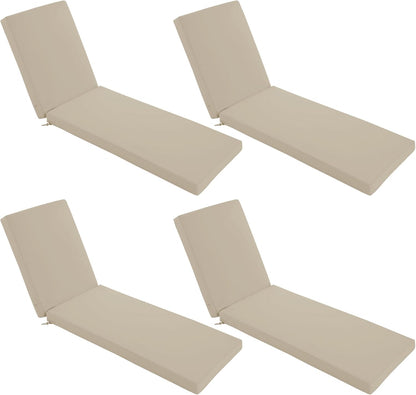 Chaise Lounge Cushions Outdoor Set of 4 - Waterproof and Fade Resistant Sun Lounger Replacement Cushion - Patio Lounger Pads with Removable Cover for Pool, Deck, Lawn, 72 x 21 x 3 Inch, Cream