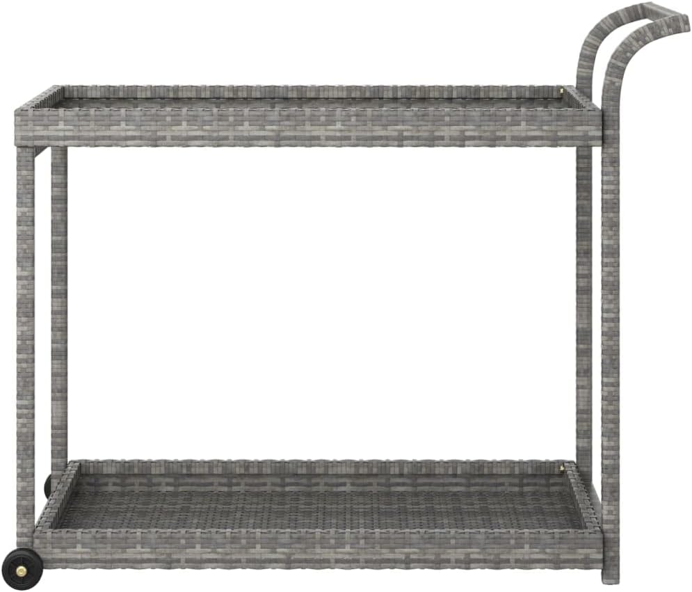 Outdoor Rolling Wicker Bar Cart with Storage Shelves, Portable Bar Cart with Wheels, Patio Kitchen Island Cart for Pool Deck Backyard, Gray 39.4"x17.7"x32.7" Poly Rattan -464
