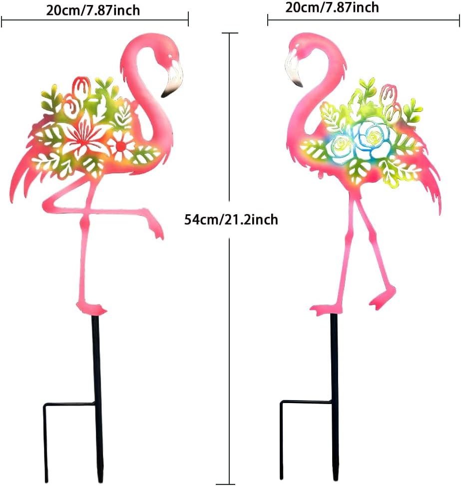 Pink Metal Flamingo Garden Statue - 20.5 inch Hand Flamingo Painted Metal Patio Art, Outdoor Decorative Stake Flamingo Statue for Lawn, Patio, Porch and Backyard, Gifts for Ladies (B Style 2 Pack)