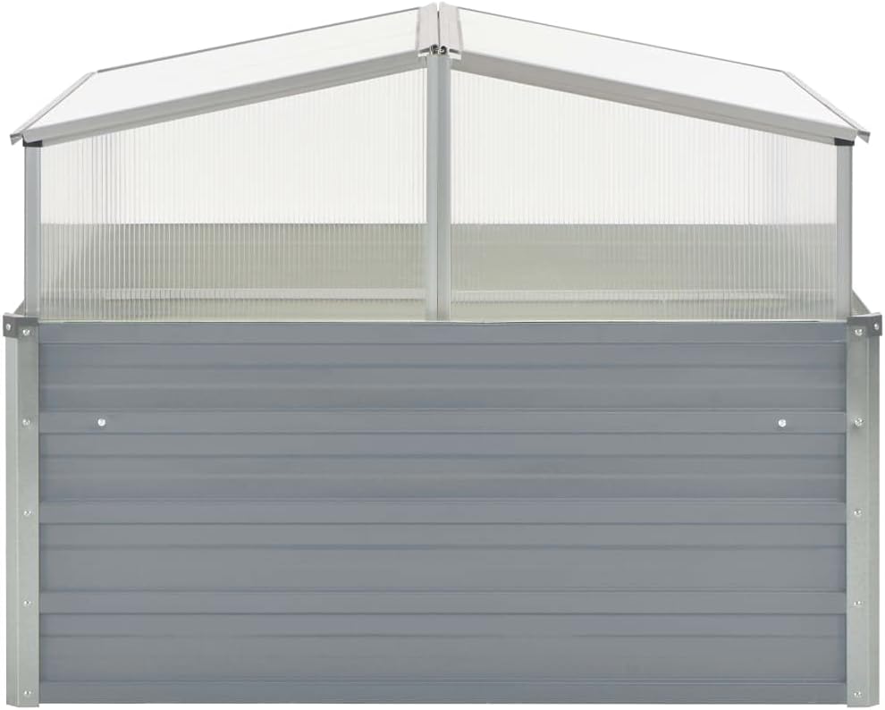 Galvanized Steel Greenhouse, Raised Garden Bed with Greenhouse, Metal Planter Box with Polycarbonate Mini Greenhouse, 39.4"x39.4"x33.5" Galvanized Steel Gray,-105