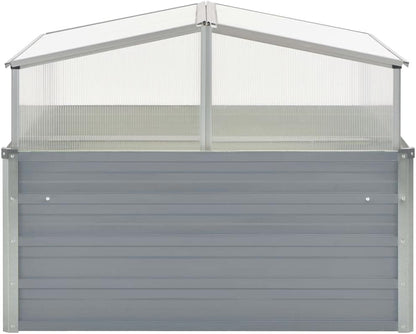 Galvanized Steel Greenhouse, Raised Garden Bed with Greenhouse, Metal Planter Box with Polycarbonate Mini Greenhouse, 39.4"x39.4"x33.5" Galvanized Steel Gray,-105