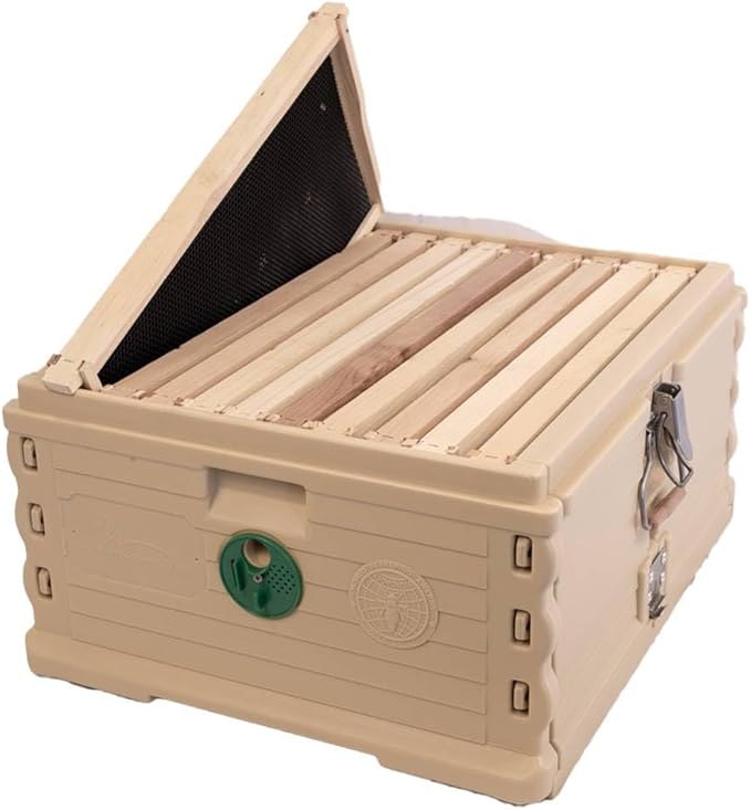 Apimaye Insulated Deep Super with 10 Wood Frames with Premier Double Waxed Foundation. (Tan Body Green Entrance)