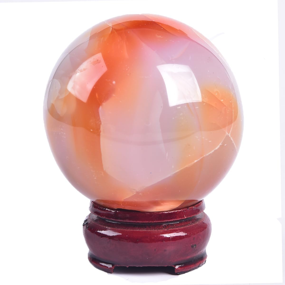 JIC Gem Madagascar Red Agate Crystal Ball Round Healing Crystals Decorative Sphere with Wooden Stand Meditation Home Decor 2.3-2.7 inch (60-70mm)