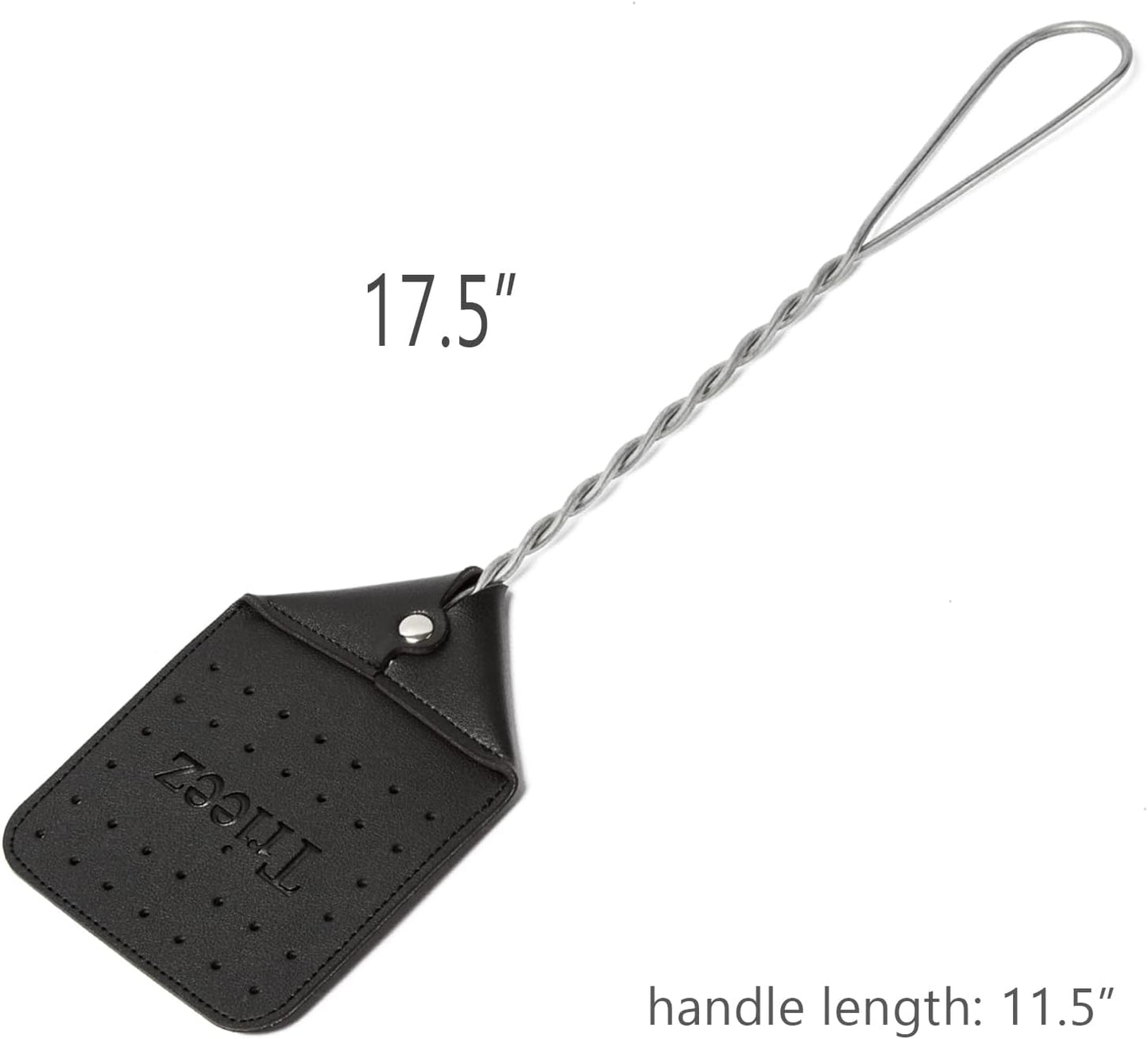Trieez 2 Pack Sturdy Leather Fly Swatter - 17.5” Heavy Duty Flyswatter with Durable Metal Handle, Rustic Bug Swatter for Flies, Bees, and More - Black