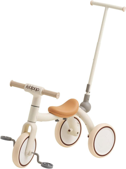 4-in-1 Toddler Tricycle with Adjustable Push Handle for 1-4 Year Old,Birthday Gift and Toy for Boys and Girls Removable Pedals Balance Bike&Scooter (White)