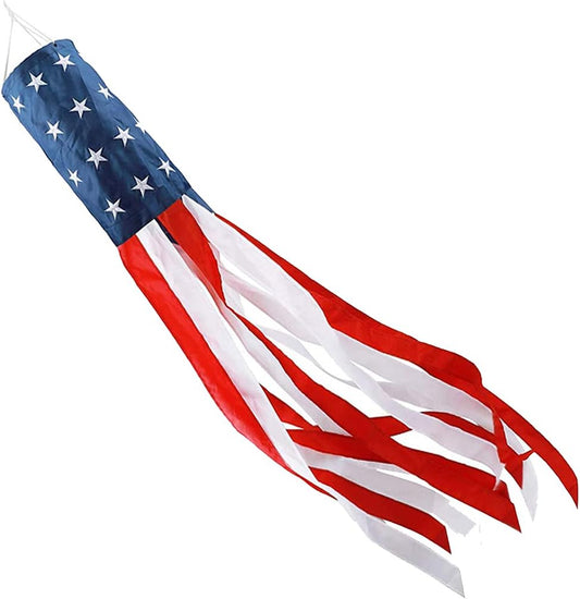 American Flag Windsock, 4th of July Patriotic Decorations, Embroidered Stars - Fade Resistant